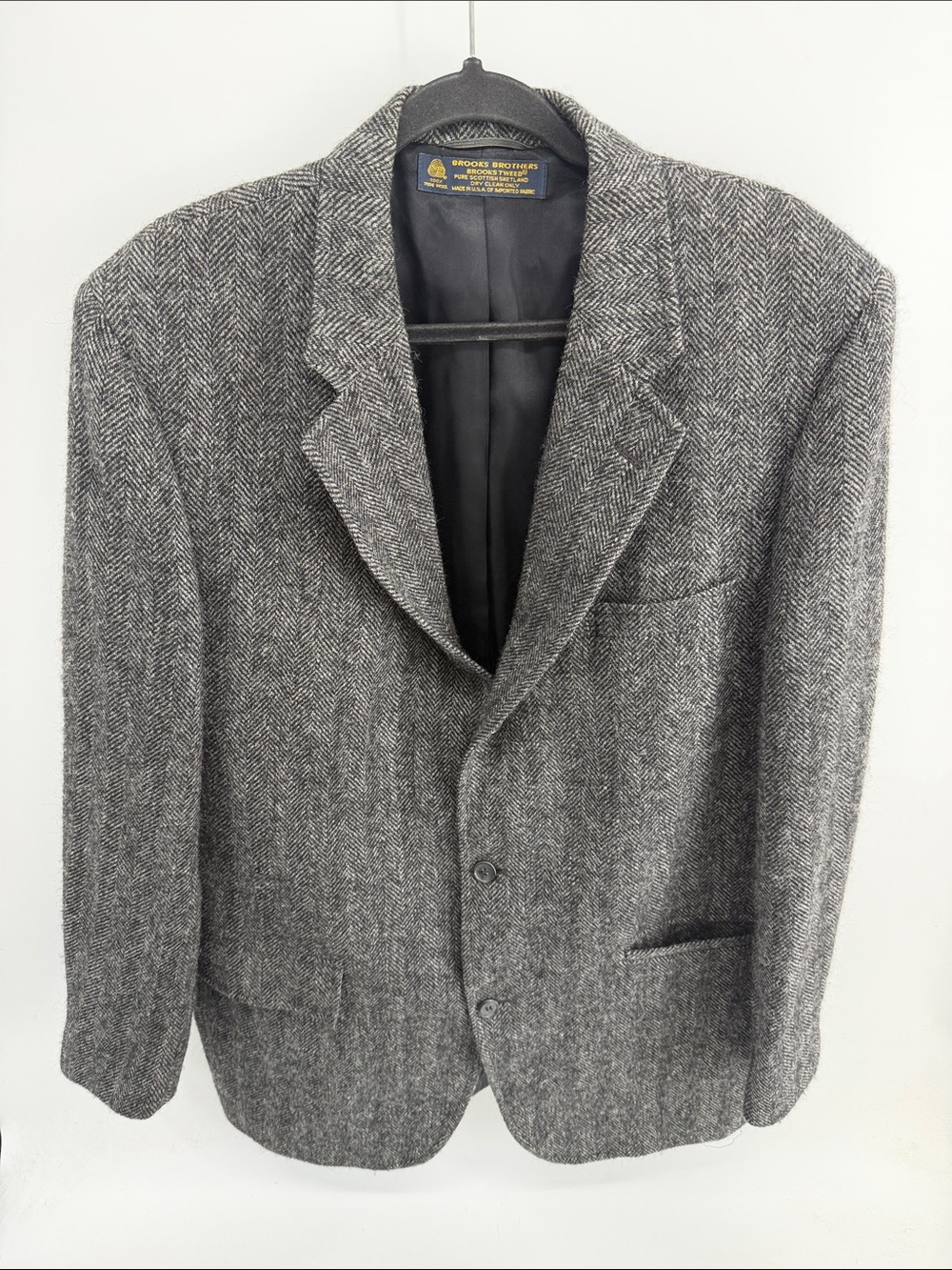Vintage Brooks Brothers Scottish Shetland Wool herringbone tweed blazer 46L